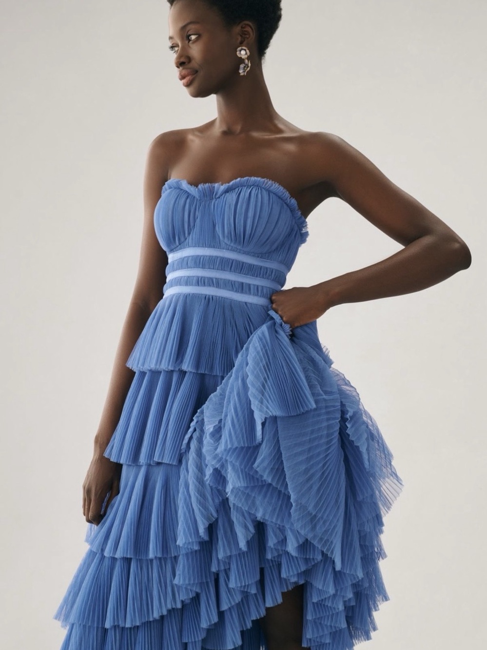 Anthropologie blue Hutch Strapless Tiered Tulle Dress size 4. Like new.